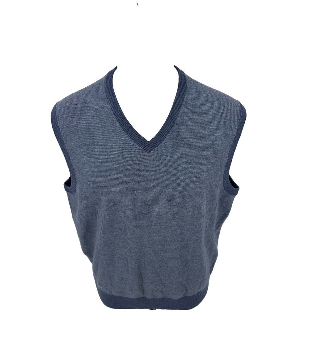 Scott Barber Large Men V-neck Pullover Merino Wool Vest Sweater Blue Q21v
